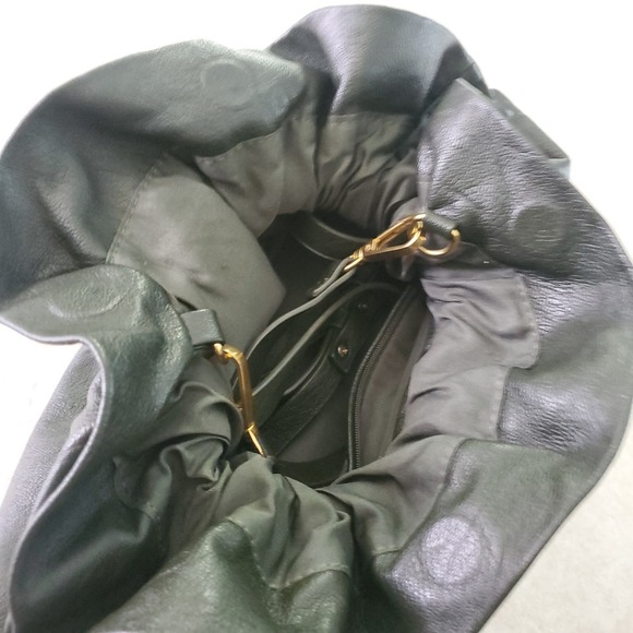 Anthropologie Dark Green Faux Leather Pouch Clutch Bag Convertible Puffy Soft - Picture 8 of 15
